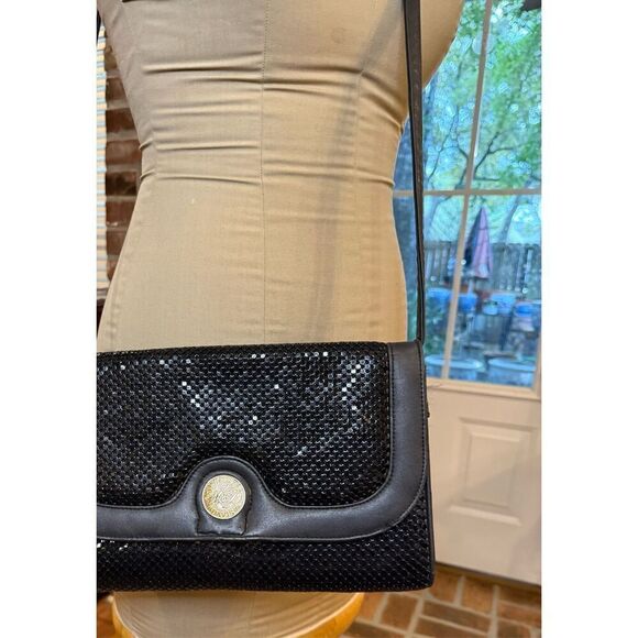 Whiting & Davis Black Metal Mesh Shoulder Strap/Clutch Crossbody Bag - Picture 4 of 12
